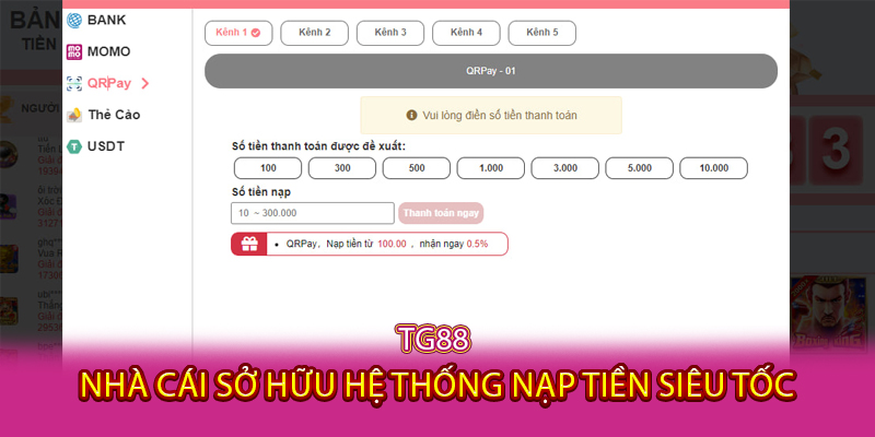 TG88 - Nhà Cái Sở Hữu Hệ Thống Nạp Tiền Siêu Tốc